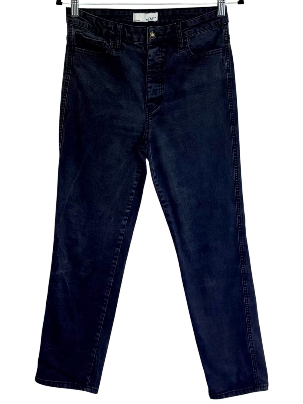 VERVET Black High Rise Straight Leg Jeans Button Fly Stretch Denim 30